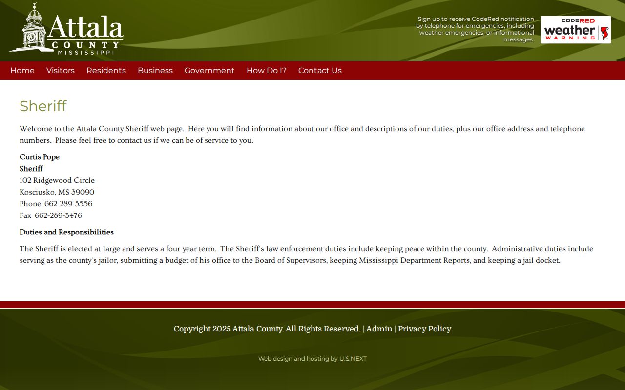 Attala County Sheriff released inmate record contact page