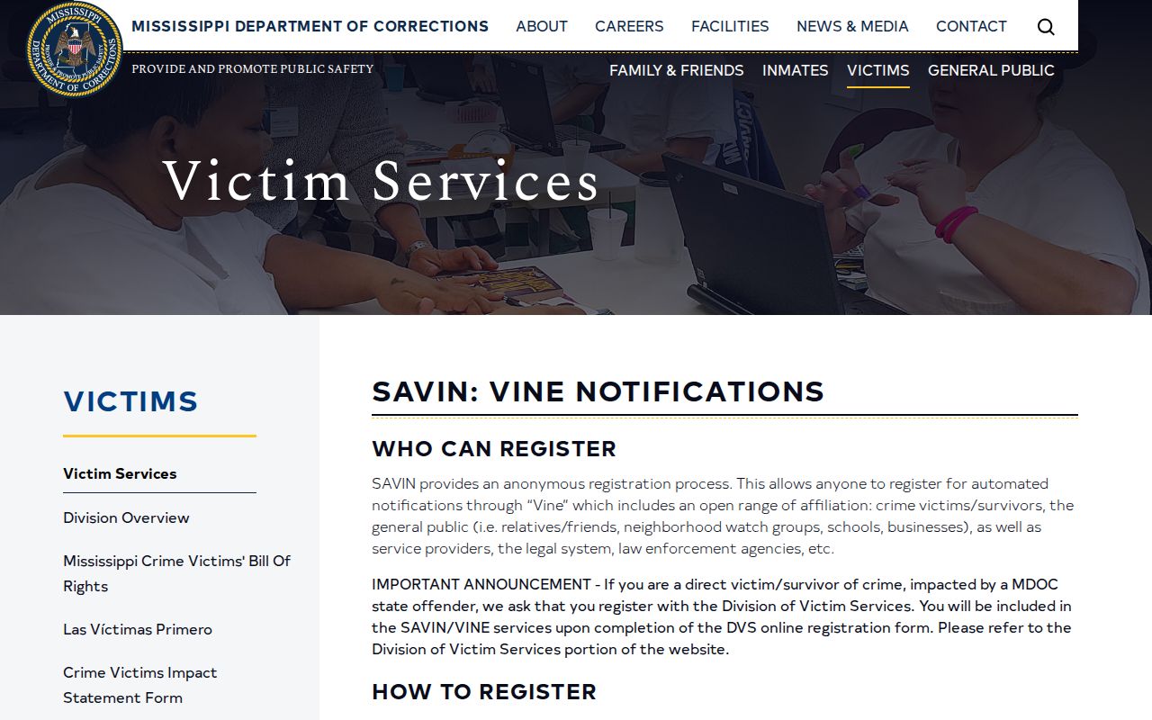 Attala County VINE release notification types from MS SAVIN